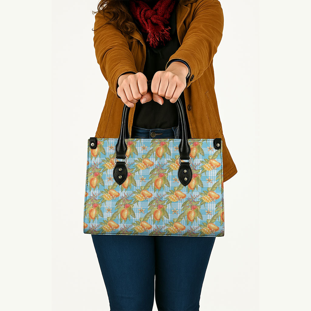 Vintage Hawaii Mango Leather Bag Blue Hawaiian Palaka