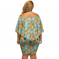 Vintage Hawaii Mango Off Shoulder Short Dress Blue Hawaiian Palaka