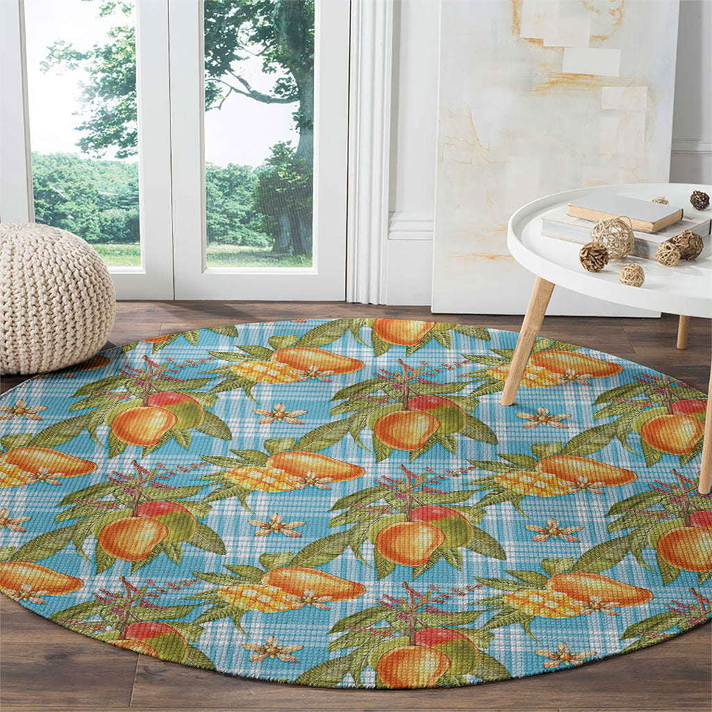 Vintage Hawaii Mango Round Carpet Blue Hawaiian Palaka