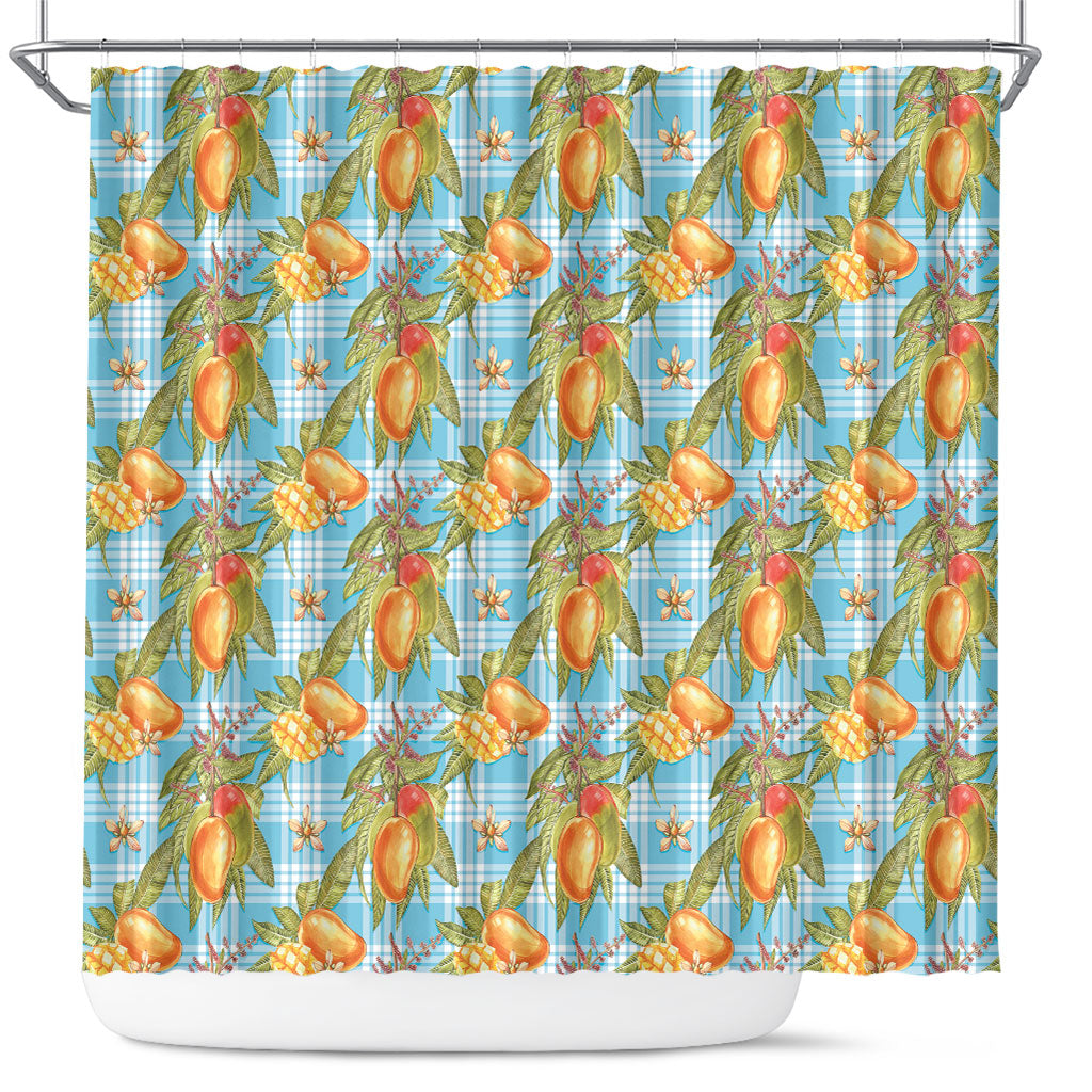 Vintage Hawaii Mango Shower Curtain Blue Hawaiian Palaka