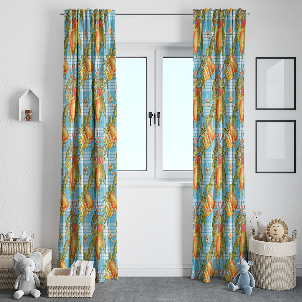 Vintage Hawaii Mango Window Curtain Blue Hawaiian Palaka