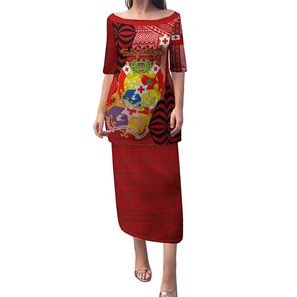 Personalized Tonga Puletasi Coat Of Arms Tongatapu With Ngatu Pattern LT05 Long Dress Red - Polynesian Pride