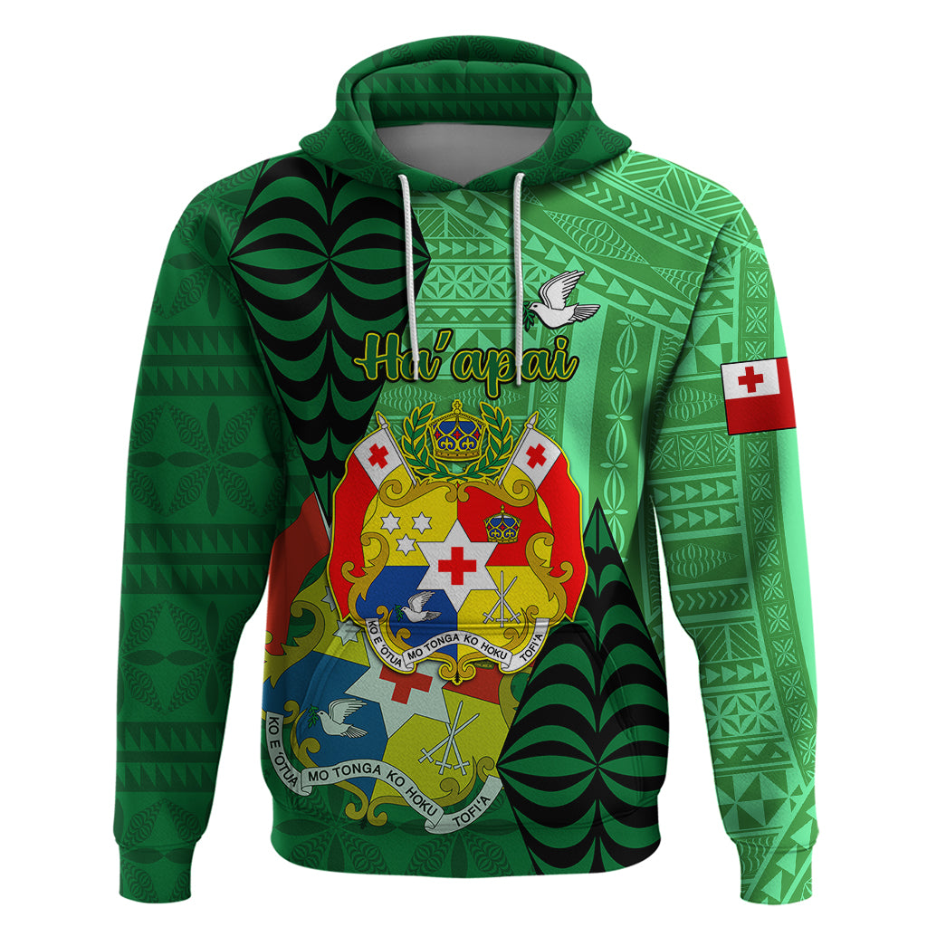 Personalized Tonga Hoodie Coat Of Arms Haapai With Ngatu Pattern LT05 Green - Polynesian Pride