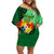 Personalized Tonga Off Shoulder Short Dress Coat Of Arms Haapai With Ngatu Pattern LT05 Women Green - Polynesian Pride