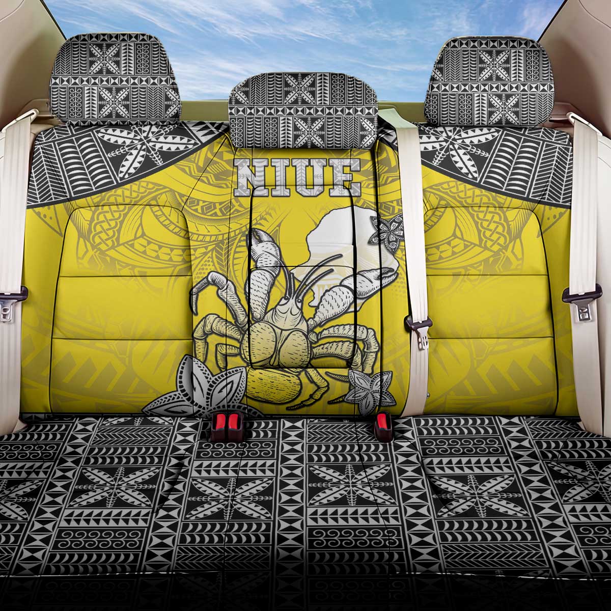 Happy Niue Constitution Day Back Car Seat Cover Niuean Crab Hiapo Pattern Yellow Version