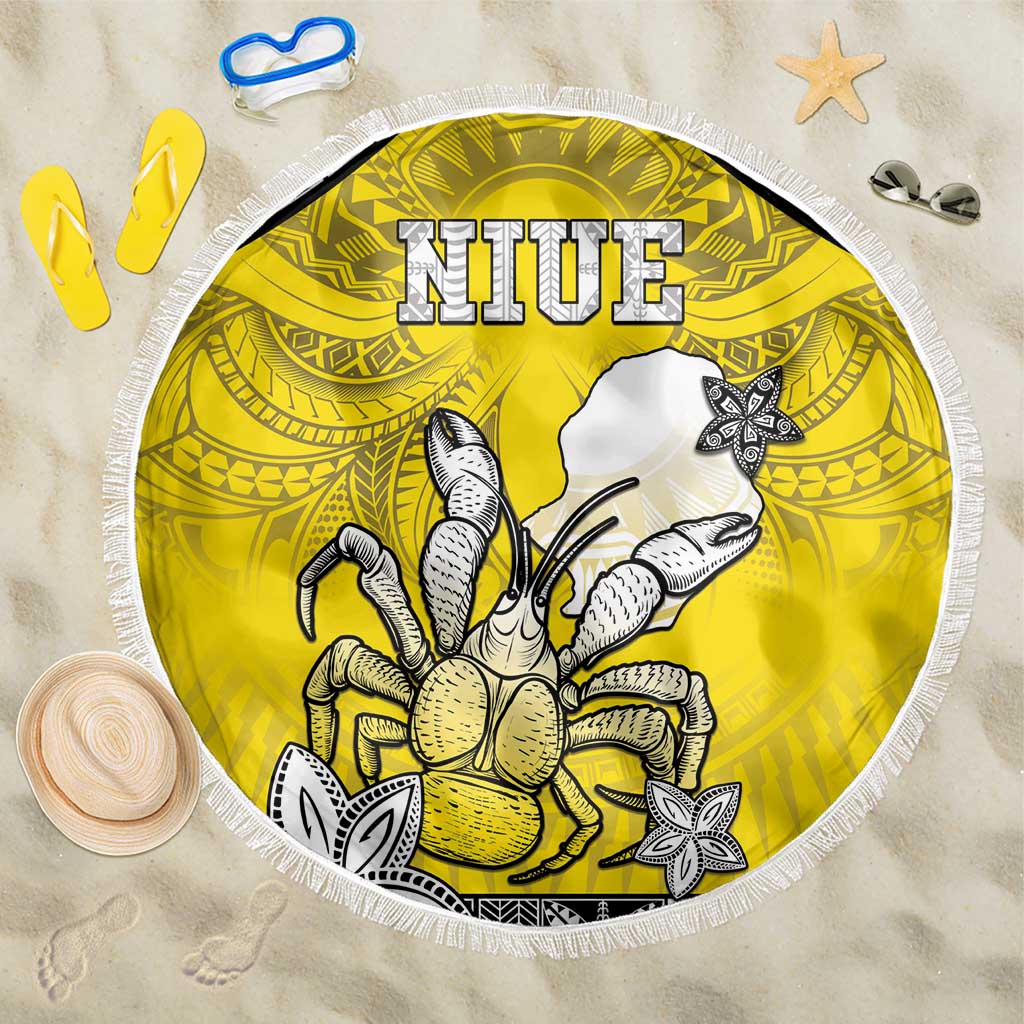 Happy Niue Constitution Day Beach Blanket Niuean Crab Hiapo Pattern Yellow Version LT05 One Size 150cm Yellow - Polynesian Pride