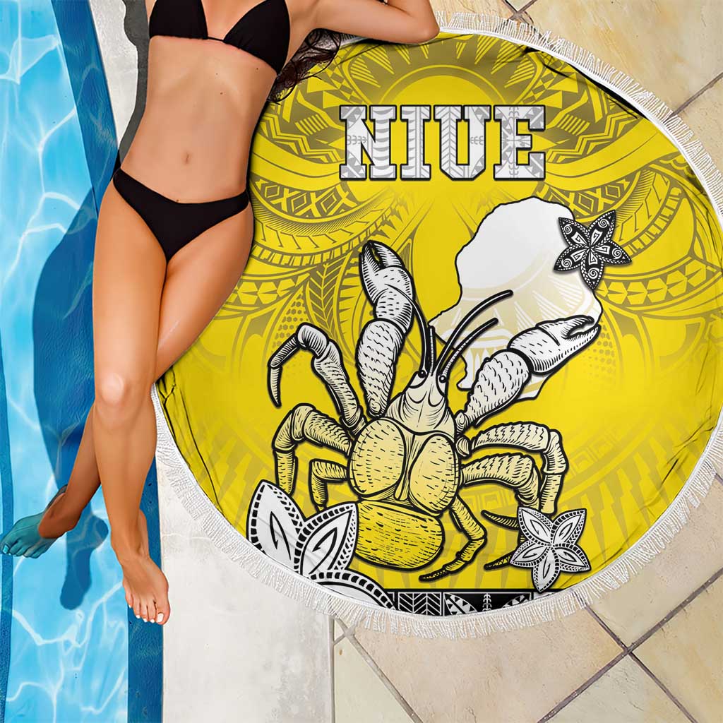 Happy Niue Constitution Day Beach Blanket Niuean Crab Hiapo Pattern Yellow Version LT05 - Polynesian Pride