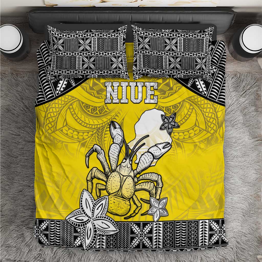 Happy Niue Constitution Day Bedding Set Niuean Crab Hiapo Pattern Yellow Version