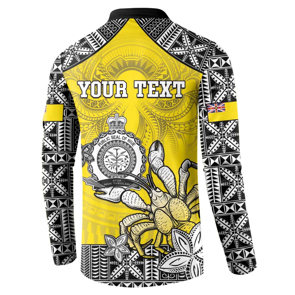 Personalised Happy Niue Constitution Day Button Sweatshirt Niuean Crab Hiapo Pattern Yellow Version LT05 - Polynesian Pride