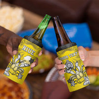 Personalised Happy Niue Constitution Day 4 in 1 Can Cooler Tumbler Niuean Crab Hiapo Pattern Yellow Version