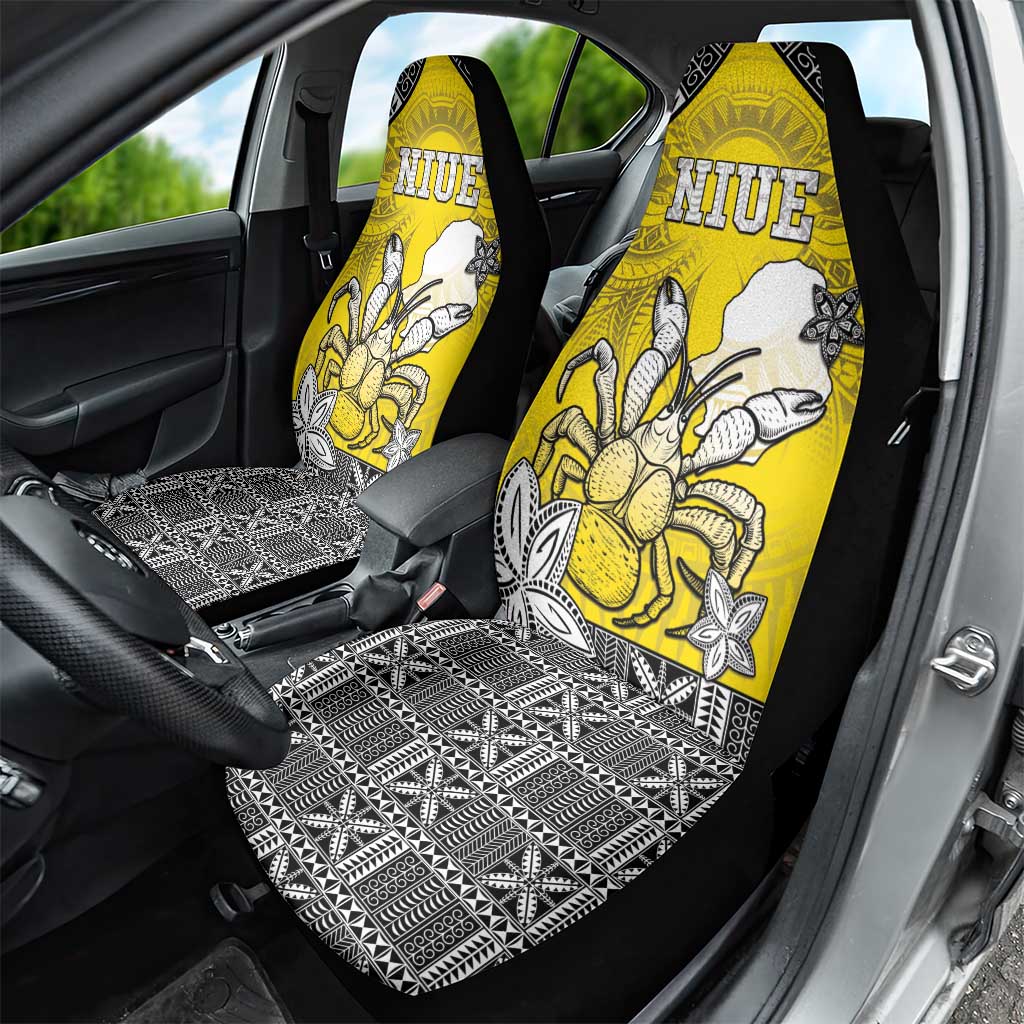 Happy Niue Constitution Day Car Seat Cover Niuean Crab Hiapo Pattern Yellow Version