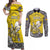 Personalised Happy Niue Constitution Day Couples Matching Off Shoulder Maxi Dress and Long Sleeve Button Shirt Niuean Crab Hiapo Pattern Yellow Version