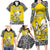 Personalised Happy Niue Constitution Day Family Matching Long Sleeve Bodycon Dress and Hawaiian Shirt Niuean Crab Hiapo Pattern Yellow Version