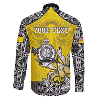 Personalised Happy Niue Constitution Day Family Matching Off The Shoulder Long Sleeve Dress and Hawaiian Shirt Niuean Crab Hiapo Pattern Yellow Version