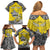 Personalised Happy Niue Constitution Day Family Matching Off Shoulder Short Dress and Hawaiian Shirt Niuean Crab Hiapo Pattern Yellow Version