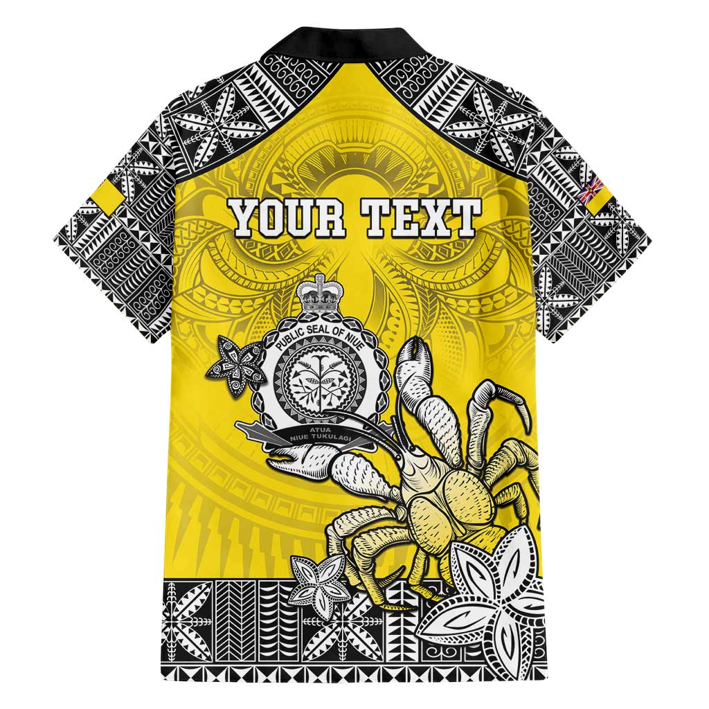 Personalised Happy Niue Constitution Day Hawaiian Shirt Niuean Crab Hiapo Pattern Yellow Version LT05 - Polynesian Pride