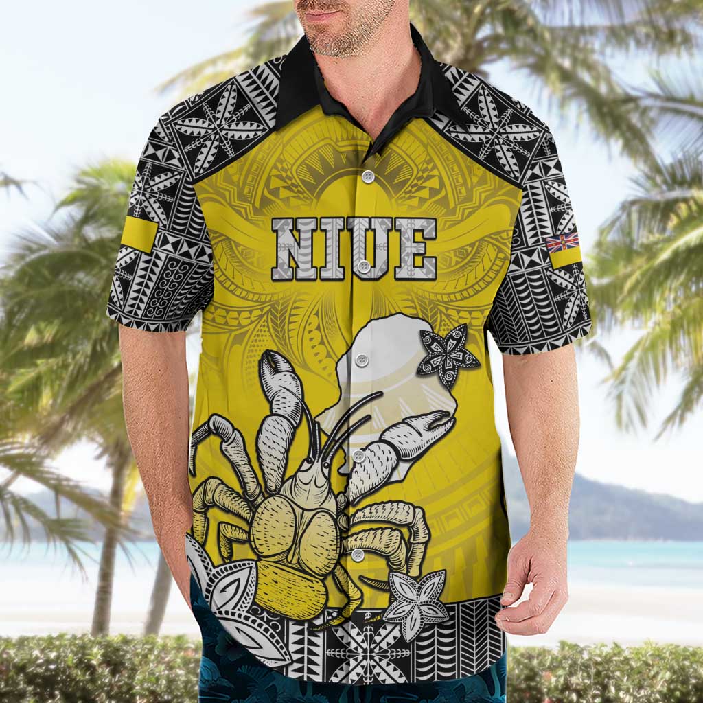 Personalised Happy Niue Constitution Day Hawaiian Shirt Niuean Crab Hiapo Pattern Yellow Version LT05 - Polynesian Pride