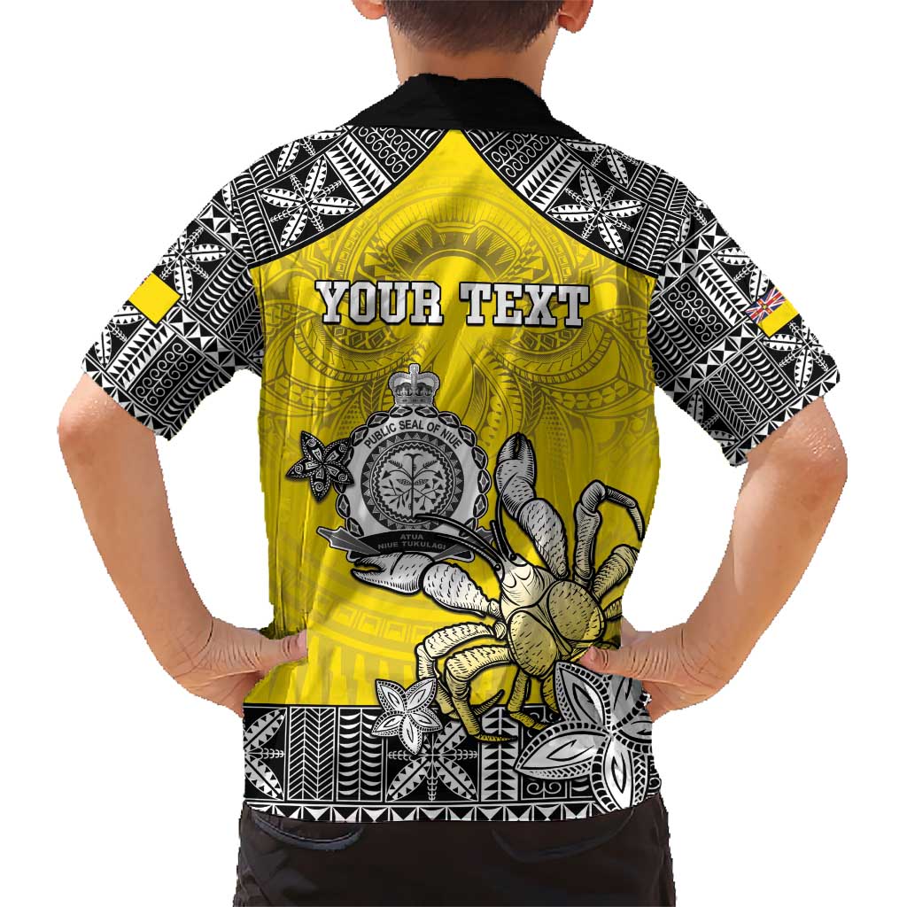 Personalised Happy Niue Constitution Day Hawaiian Shirt Niuean Crab Hiapo Pattern Yellow Version LT05 - Polynesian Pride