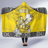 Happy Niue Constitution Day Hooded Blanket Niuean Crab Hiapo Pattern Yellow Version LT05 One Size Yellow - Polynesian Pride