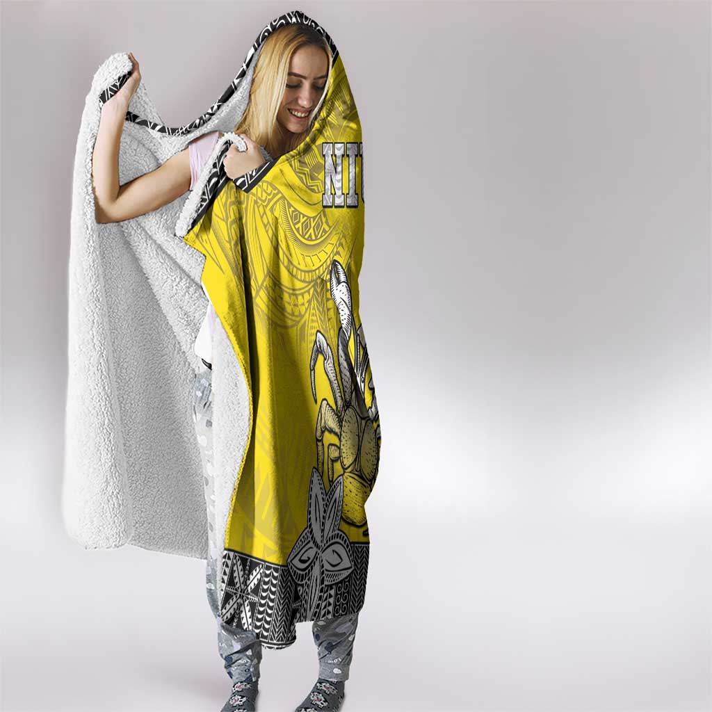 Happy Niue Constitution Day Hooded Blanket Niuean Crab Hiapo Pattern Yellow Version LT05 - Polynesian Pride
