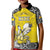 Personalised Happy Niue Constitution Day Kid Polo Shirt Niuean Crab Hiapo Pattern Yellow Version