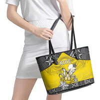 Happy Niue Constitution Day Leather Tote Bag Niuean Crab Hiapo Pattern Yellow Version LT05 - Polynesian Pride