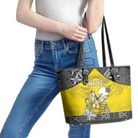 Happy Niue Constitution Day Leather Tote Bag Niuean Crab Hiapo Pattern Yellow Version LT05 - Polynesian Pride