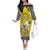 Personalised Happy Niue Constitution Day Off The Shoulder Long Sleeve Dress Niuean Crab Hiapo Pattern Yellow Version