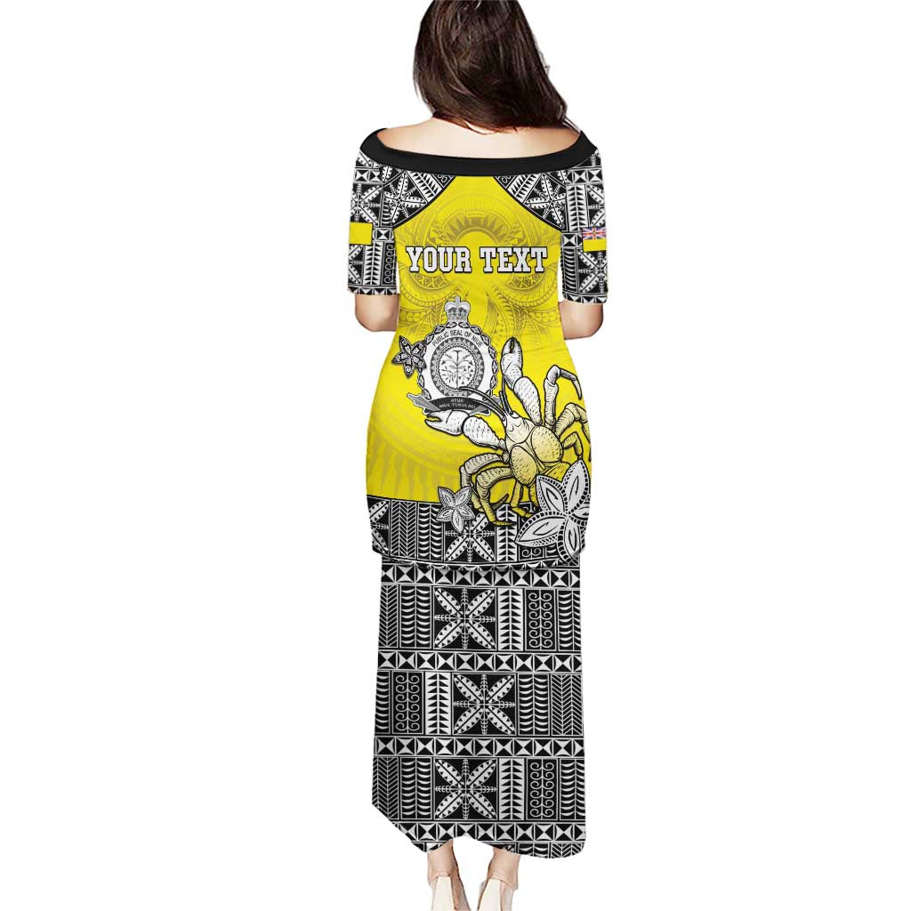 Personalised Happy Niue Constitution Day Puletasi Niuean Crab Hiapo Pattern Yellow Version LT05 - Polynesian Pride