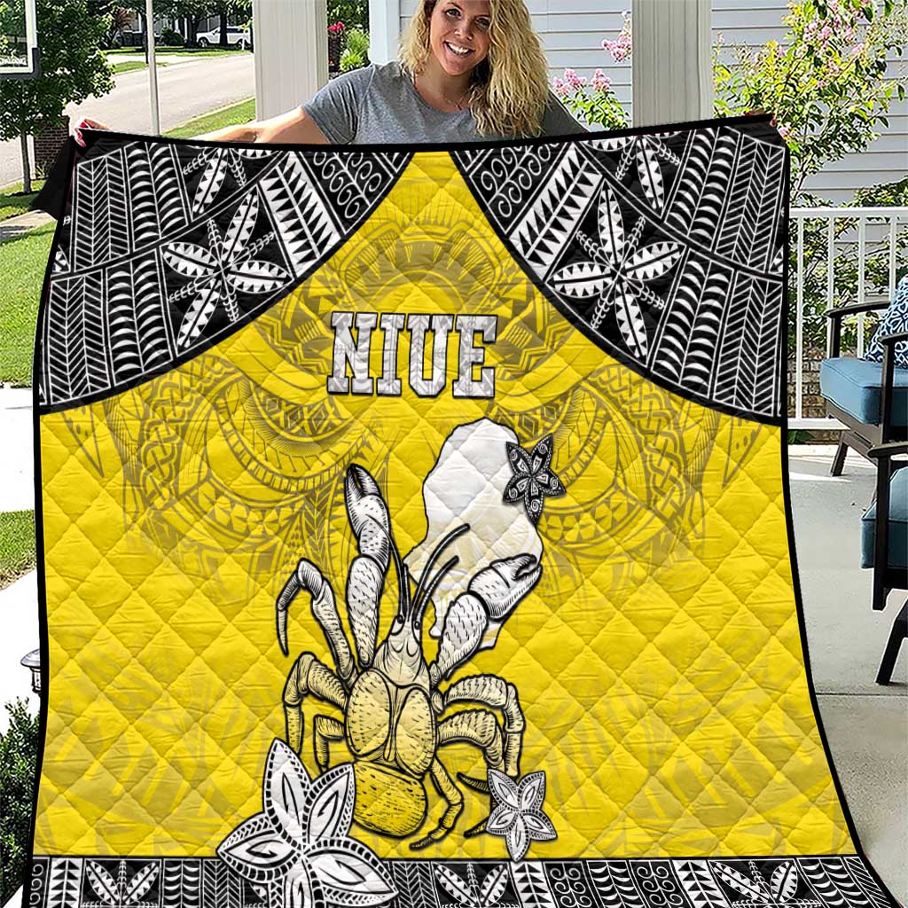 Happy Niue Constitution Day Quilt Niuean Crab Hiapo Pattern Yellow Version