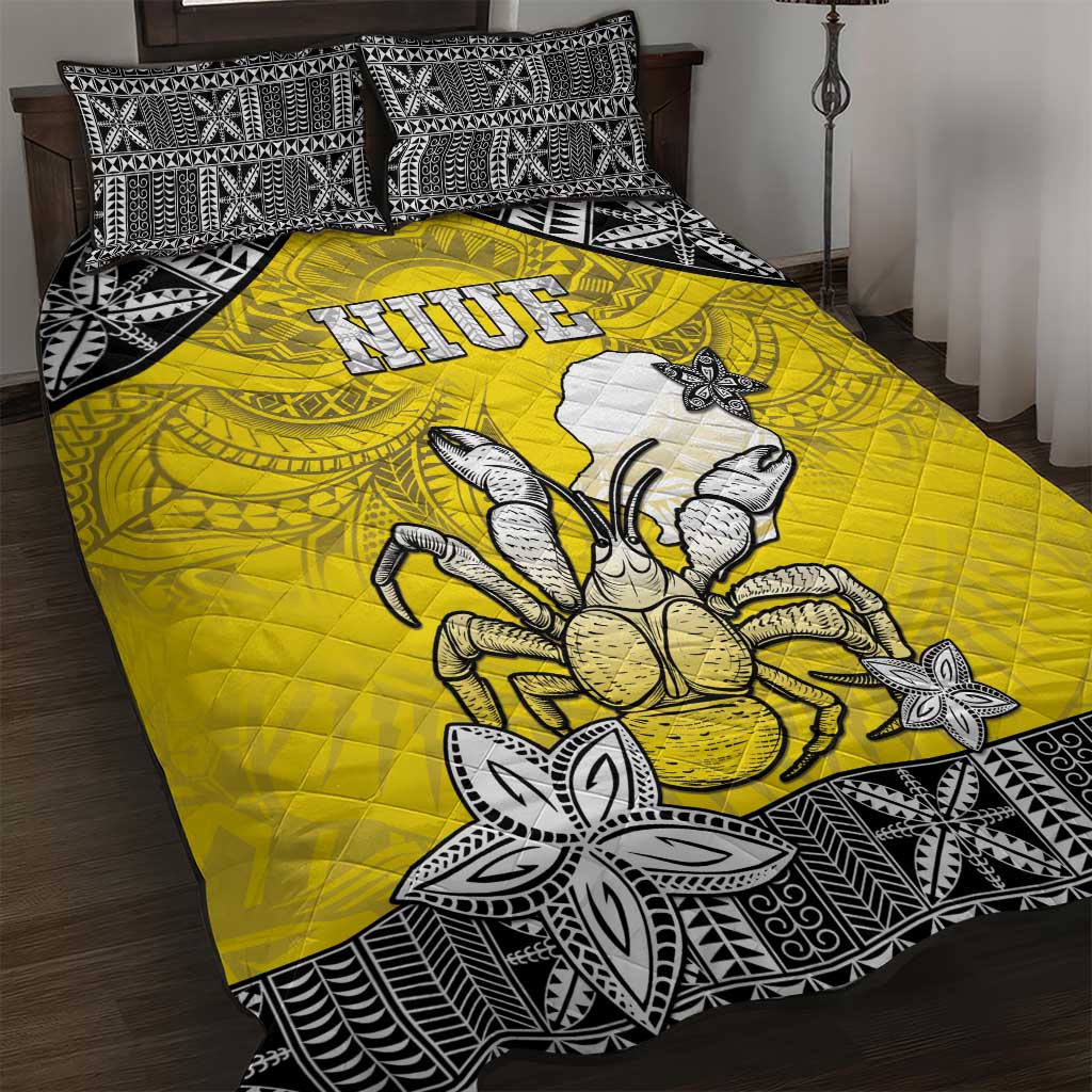 Happy Niue Constitution Day Quilt Bed Set Niuean Crab Hiapo Pattern Yellow Version LT05 Yellow - Polynesian Pride