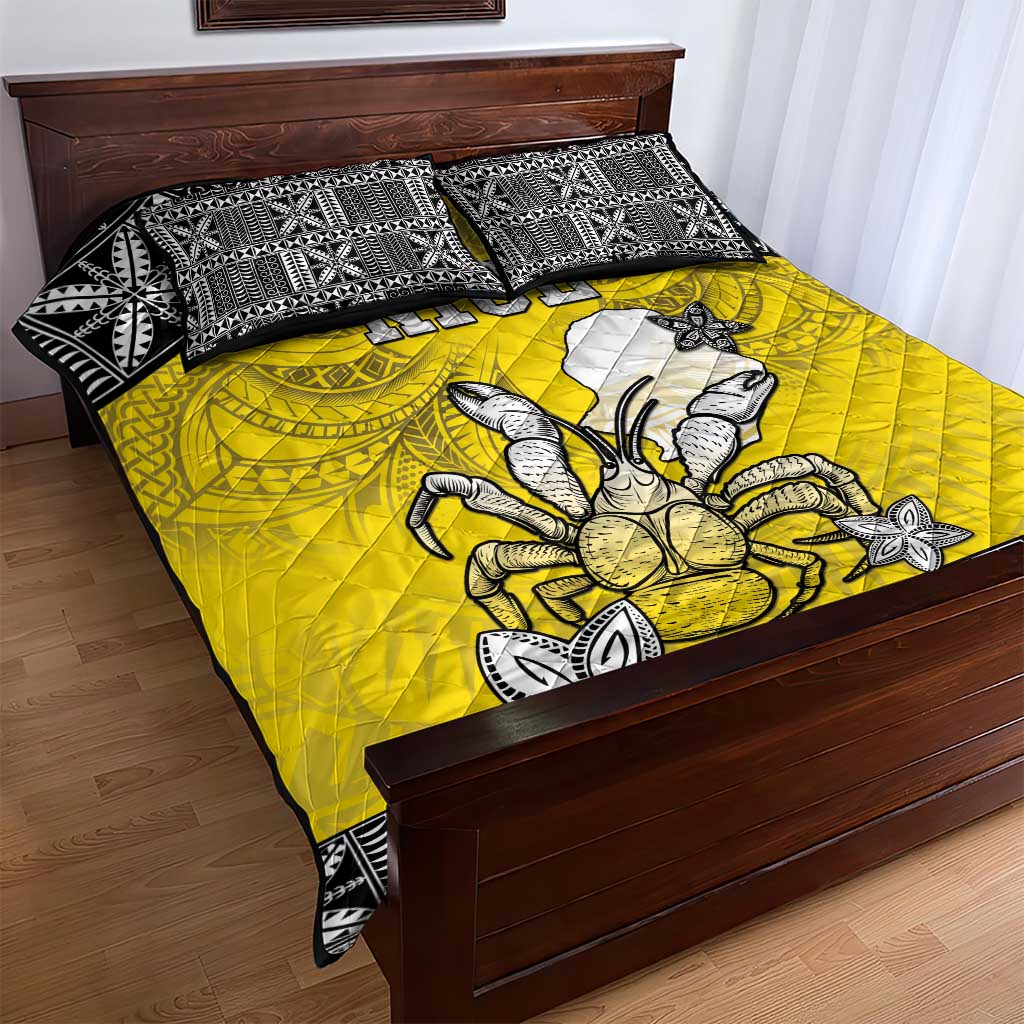 Happy Niue Constitution Day Quilt Bed Set Niuean Crab Hiapo Pattern Yellow Version LT05 - Polynesian Pride