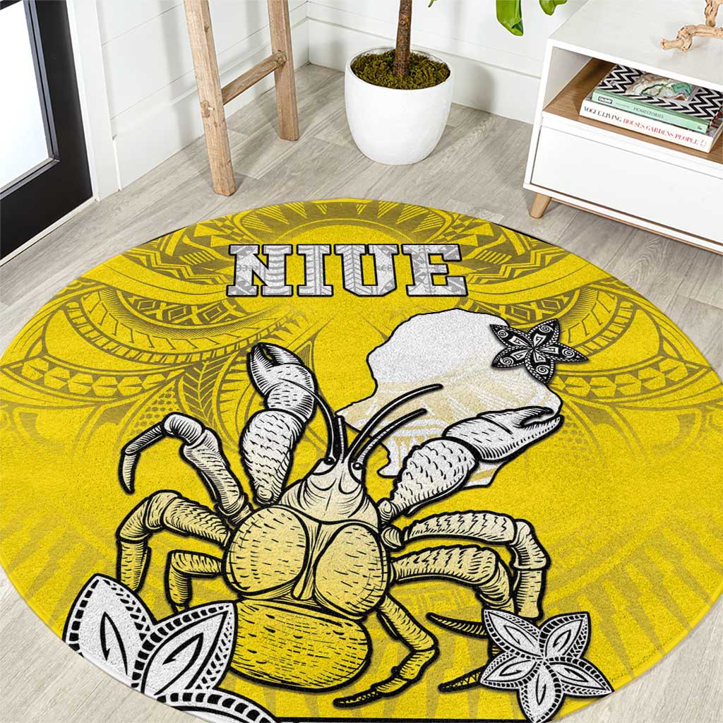 Happy Niue Constitution Day Round Carpet Niuean Crab Hiapo Pattern Yellow Version