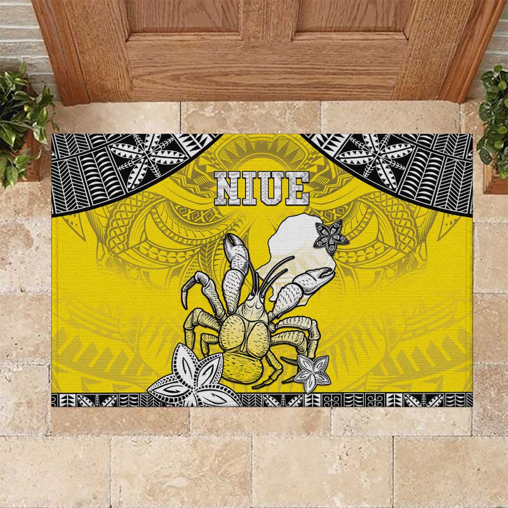 Happy Niue Constitution Day Rubber Doormat Niuean Crab Hiapo Pattern Yellow Version LT05 Yellow - Polynesian Pride