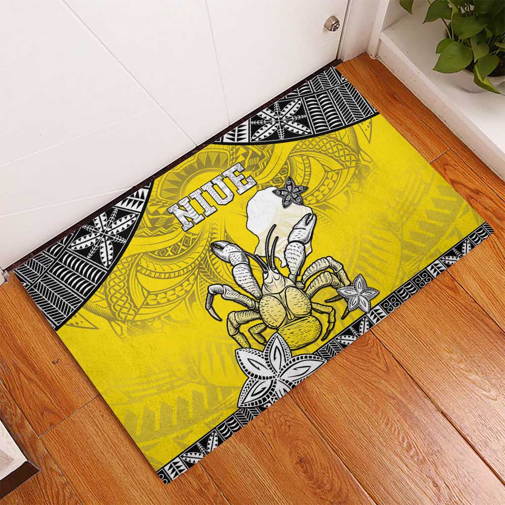 Happy Niue Constitution Day Rubber Doormat Niuean Crab Hiapo Pattern Yellow Version LT05 - Polynesian Pride