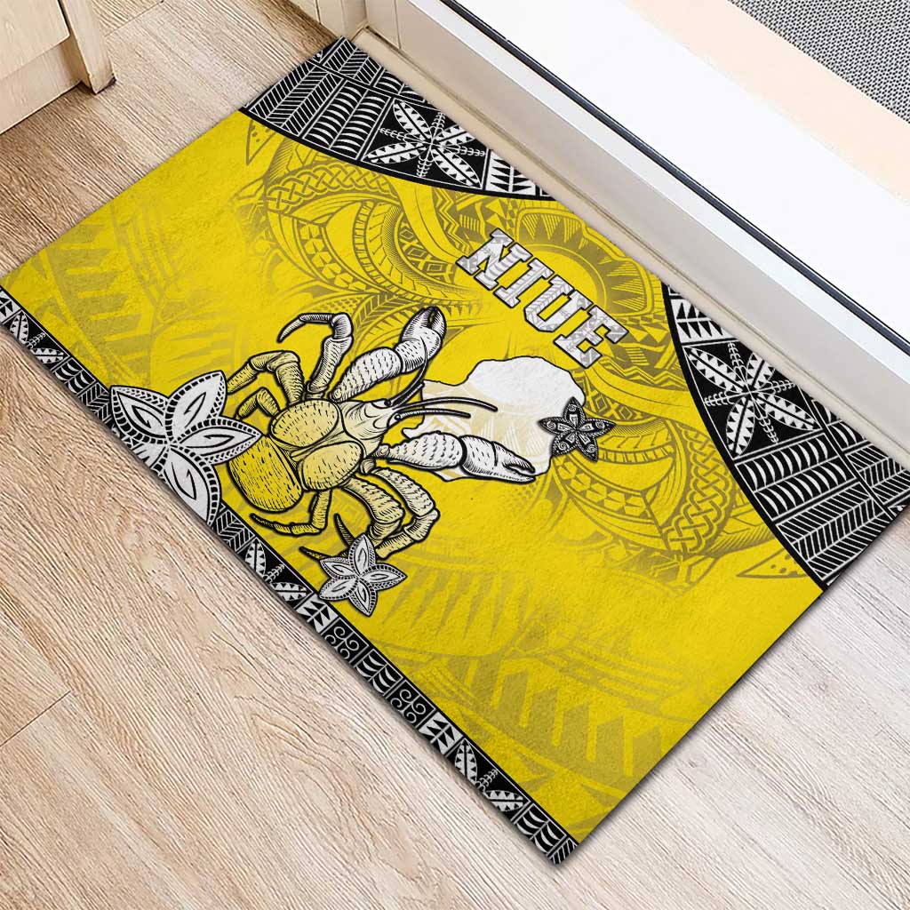 Happy Niue Constitution Day Rubber Doormat Niuean Crab Hiapo Pattern Yellow Version LT05 - Polynesian Pride