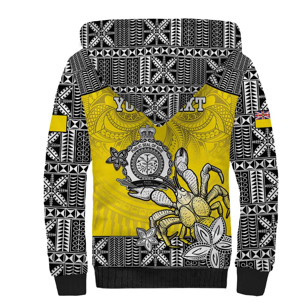 Personalised Happy Niue Constitution Day Sherpa Hoodie Niuean Crab Hiapo Pattern Yellow Version LT05 - Polynesian Pride