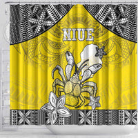 Happy Niue Constitution Day Shower Curtain Niuean Crab Hiapo Pattern Yellow Version