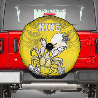 Happy Niue Constitution Day Spare Tire Cover Niuean Crab Hiapo Pattern Yellow Version LT05 - Polynesian Pride