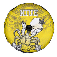 Happy Niue Constitution Day Spare Tire Cover Niuean Crab Hiapo Pattern Yellow Version LT05 - Polynesian Pride