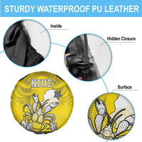 Happy Niue Constitution Day Spare Tire Cover Niuean Crab Hiapo Pattern Yellow Version LT05 - Polynesian Pride