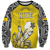 Personalised Happy Niue Constitution Day Sweatshirt Niuean Crab Hiapo Pattern Yellow Version LT05 Unisex Yellow - Polynesian Pride