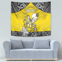 Happy Niue Constitution Day Tapestry Niuean Crab Hiapo Pattern Yellow Version