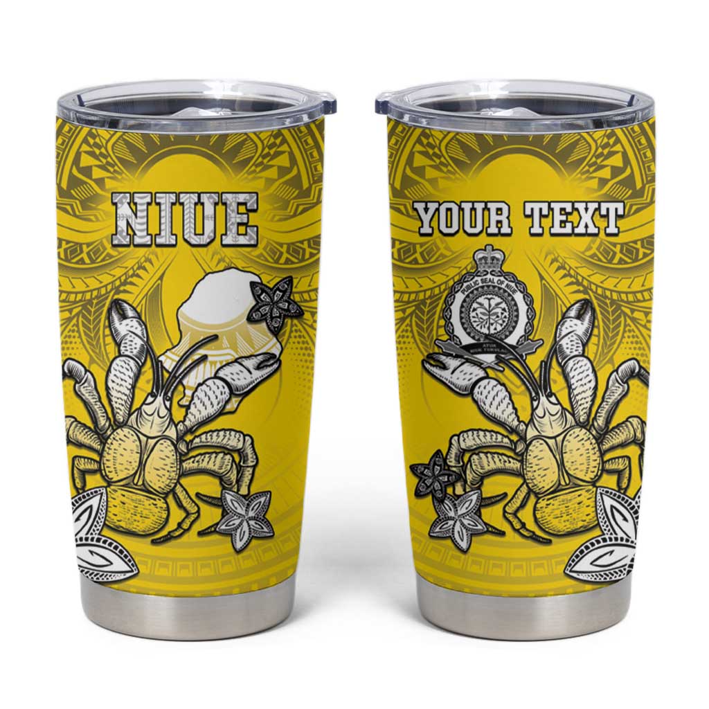 Personalised Happy Niue Constitution Day Tumbler Cup Niuean Crab Hiapo Pattern Yellow Version LT05 Yellow - Polynesian Pride