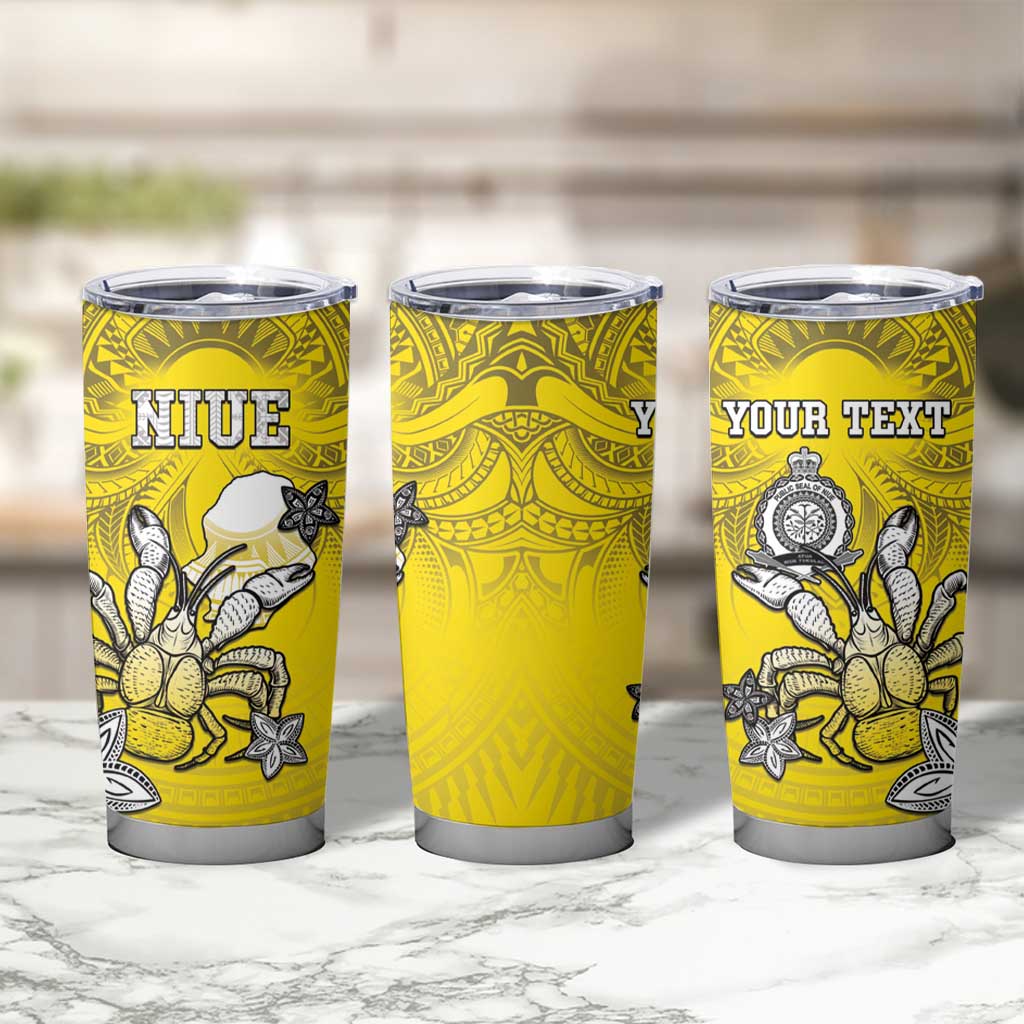 Personalised Happy Niue Constitution Day Tumbler Cup Niuean Crab Hiapo Pattern Yellow Version LT05 - Polynesian Pride