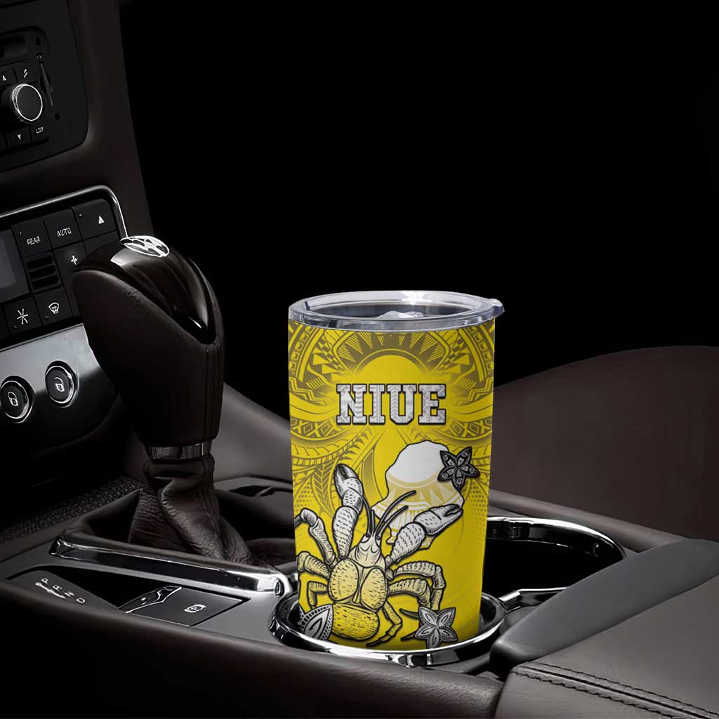 Personalised Happy Niue Constitution Day Tumbler Cup Niuean Crab Hiapo Pattern Yellow Version LT05 - Polynesian Pride