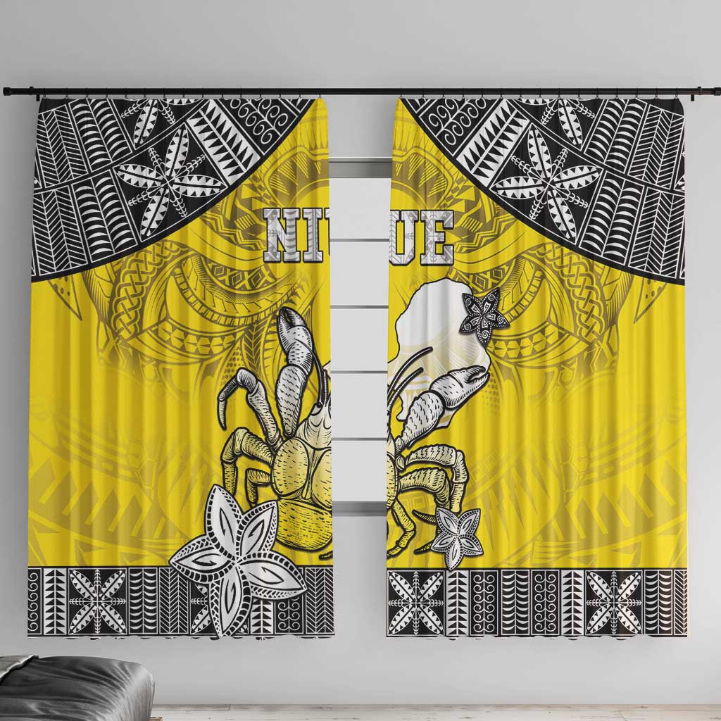 Happy Niue Constitution Day Window Curtain Niuean Crab Hiapo Pattern Yellow Version