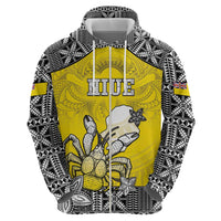 Personalised Happy Niue Constitution Day Zip Hoodie Niuean Crab Hiapo Pattern Yellow Version