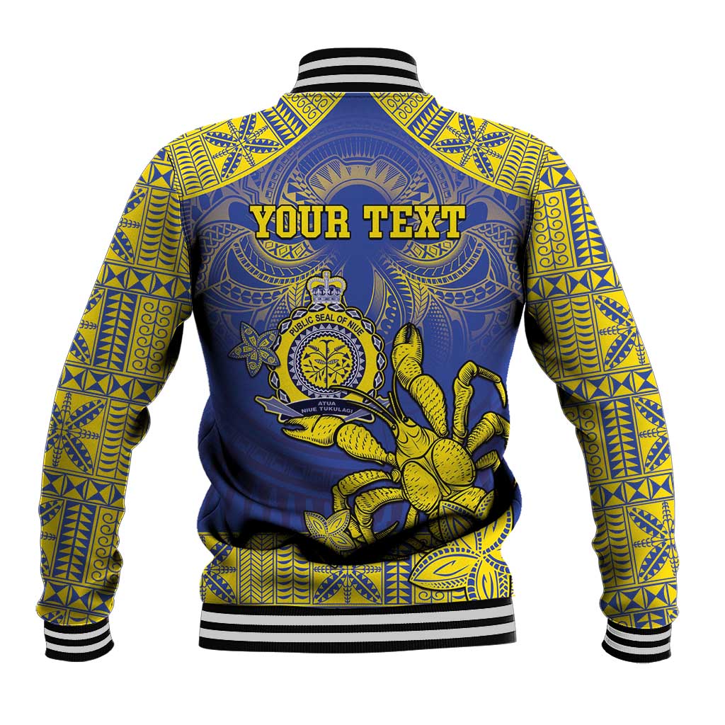 Personalised Niue The Rock Baseball Jacket Niuean Crab Hiapo Pattern Blue Version LT05 - Polynesian Pride