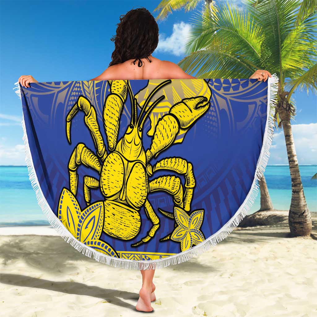 Niue The Rock Beach Blanket Niuean Crab Hiapo Pattern Blue Version LT05 - Polynesian Pride
